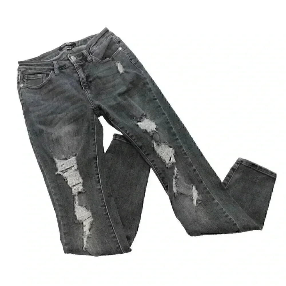 Judy Blue Women's Size 5 27 Distressed Skinny Fit Gray Denim Jeans